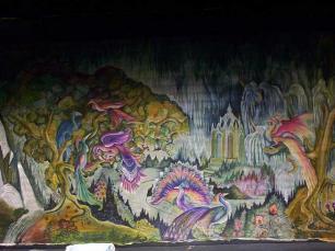 Spray painted gauze - peacock garden