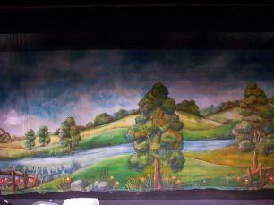 Spray Painted Gauze - Edge of the Forest + Lake 