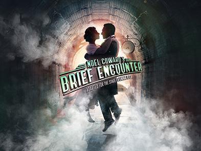Brief Encounter Title Treatment in front of a smartly dressed couple covered in mist