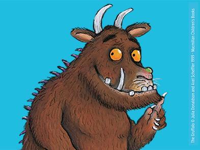 A drawing of the gruffalo on a blue background